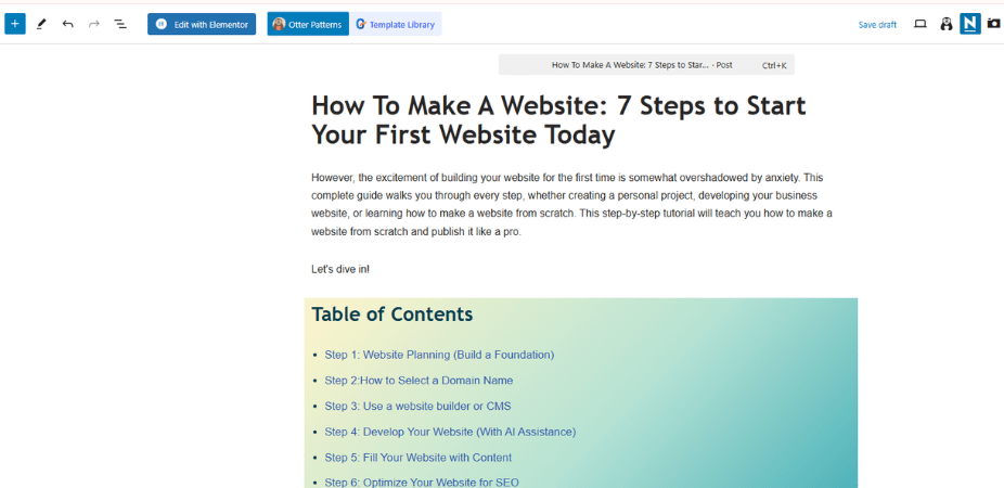 WordPress editor for blog content
